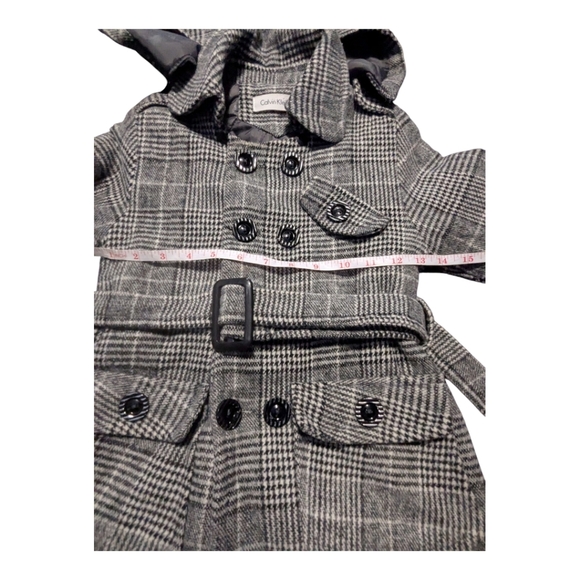Calvin Klein Girls Plaid Dress Coat/Jacket. Size 6.  Long Sleeve w/Hoodie. - Picture 4 of 7